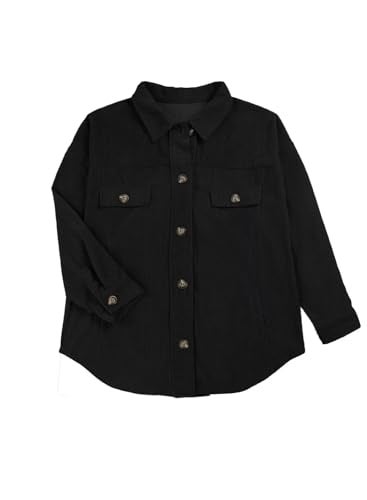 VICHYIE Womens Petie Corduroy Shacket Blouses Lapel Button Down Pocket Shirts Long Sleeve Tops Jacket Coats Black S - Image 4