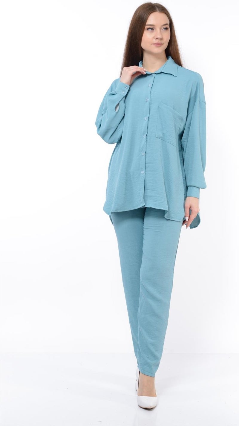 Nuseel Women Aerobin Shirt-Pants Bottom Top Two Piece Set Baby Blue - Image 4