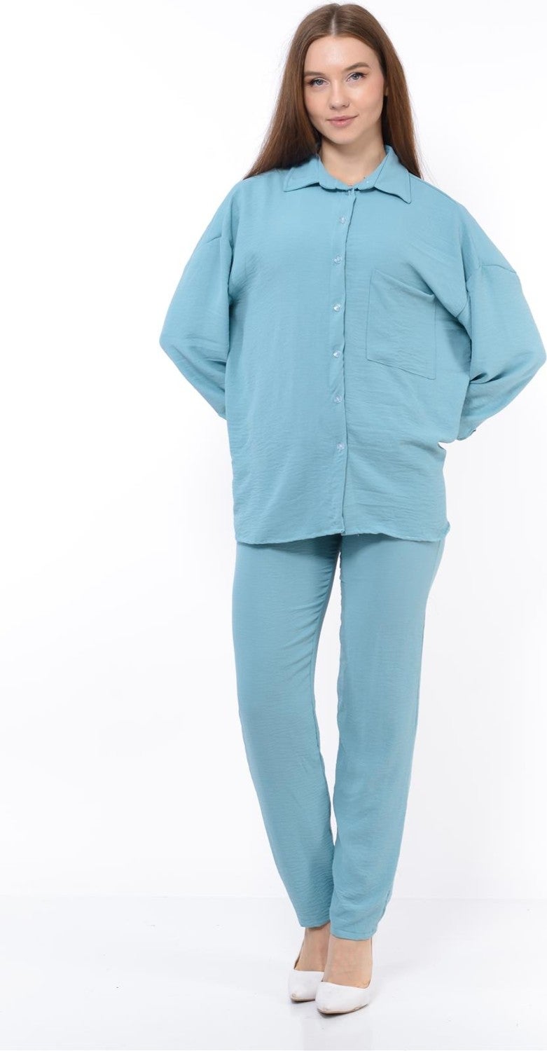 Nuseel Women Aerobin Shirt-Pants Bottom Top Two Piece Set Baby Blue - Image 3