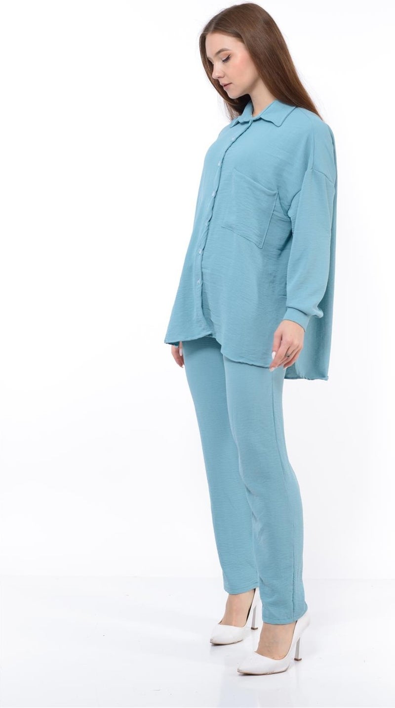 Nuseel Women Aerobin Shirt-Pants Bottom Top Two Piece Set Baby Blue - Image 1