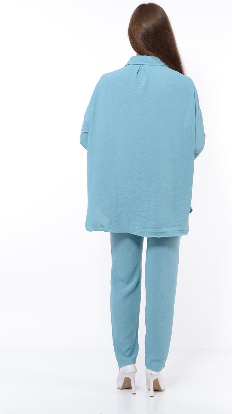 Nuseel Women Aerobin Shirt-Pants Bottom Top Two Piece Set Baby Blue - Image 5