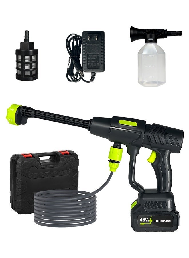 نفس غسالة ضغط محمولة لاسلكية للسيارة، مزودة بفوهة 6 في 1 وبطارية 13500 مللي أمبير، وخرطوم مياه قابل للفصل بطول 5 أمتار، مناسبة لتنظيف السيارات وجدران الحدائق والأرضيات. - Image 1