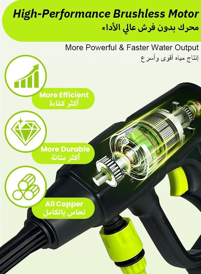 نفس غسالة ضغط محمولة لاسلكية للسيارة، مزودة بفوهة 6 في 1 وبطارية 13500 مللي أمبير، وخرطوم مياه قابل للفصل بطول 5 أمتار، مناسبة لتنظيف السيارات وجدران الحدائق والأرضيات. - Image 2