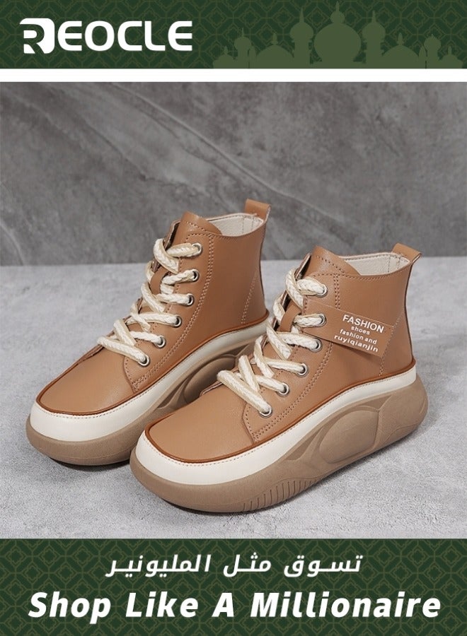 ريوكل حذاء رياضي نسائي عالي الجودة حذاء قماشي برباط حذاء مريح للمشي بمنصة شتوية نعل سميك حذاء قطني أنيق - Image 1