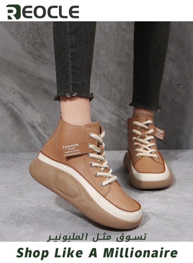 ريوكل حذاء رياضي نسائي عالي الجودة حذاء قماشي برباط حذاء مريح للمشي بمنصة شتوية نعل سميك حذاء قطني أنيق - Image 3