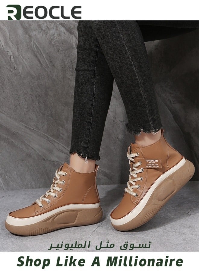 ريوكل حذاء رياضي نسائي عالي الجودة حذاء قماشي برباط حذاء مريح للمشي بمنصة شتوية نعل سميك حذاء قطني أنيق - Image 4