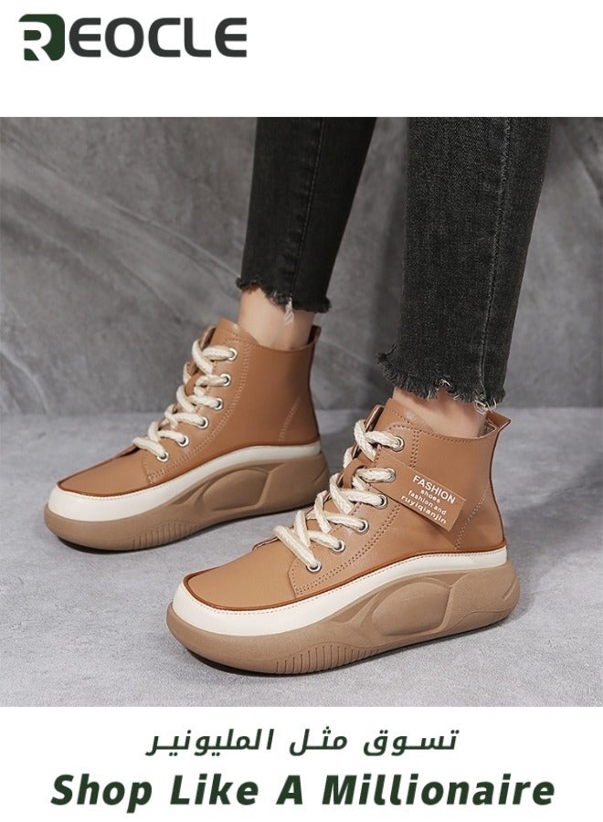 ريوكل حذاء رياضي نسائي عالي الجودة حذاء قماشي برباط حذاء مريح للمشي بمنصة شتوية نعل سميك حذاء قطني أنيق - Image 2