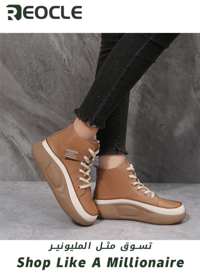 ريوكل حذاء رياضي نسائي عالي الجودة حذاء قماشي برباط حذاء مريح للمشي بمنصة شتوية نعل سميك حذاء قطني أنيق - Image 5