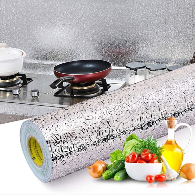 Livelynine لايفليناين ملصق مقاوم للزيت ومقاوم للماء، مقاس 15.8×197 بوصة، قابل للإزالة، من ورق الحائط المصنوع من الفولاذ المقاوم للصدأ، بلون فضي، يُستخدم لتزيين المطابخ. - Image 1