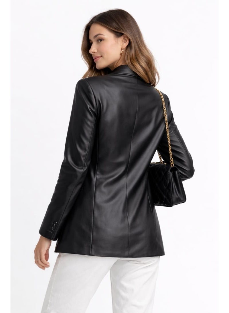 Don't Call Me Jennyfer stylish Faux Leather Blazer - Image 3