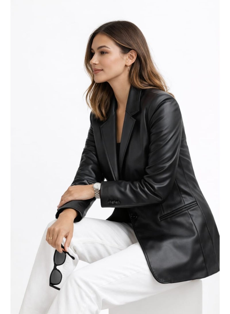 Don't Call Me Jennyfer stylish Faux Leather Blazer - Image 2