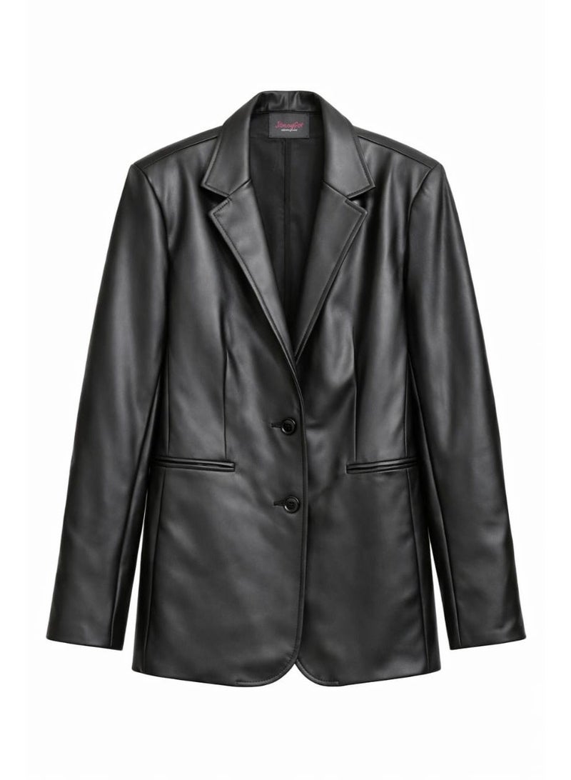 Don't Call Me Jennyfer stylish Faux Leather Blazer - Image 4