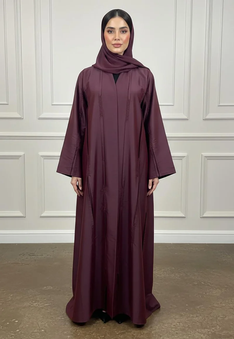 Nukhbaa Textured Panel Abaya|Silk-Blend Fabric-933