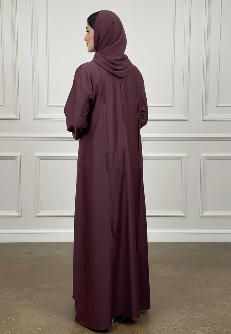 Nukhbaa Textured Panel Abaya|Silk-Blend Fabric-933