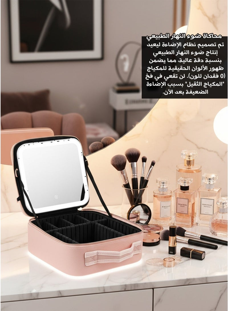 Portable Cosmetic Bag with Lights – Full-Screen Mirror, Adjustable 3-Color LED, Large Capacity, Travel & Handheld Makeup Case - Image 4