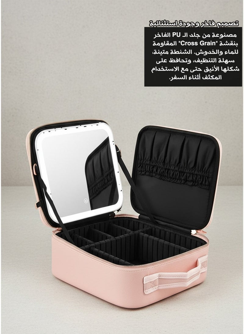 Portable Cosmetic Bag with Lights – Full-Screen Mirror, Adjustable 3-Color LED, Large Capacity, Travel & Handheld Makeup Case - Image 3