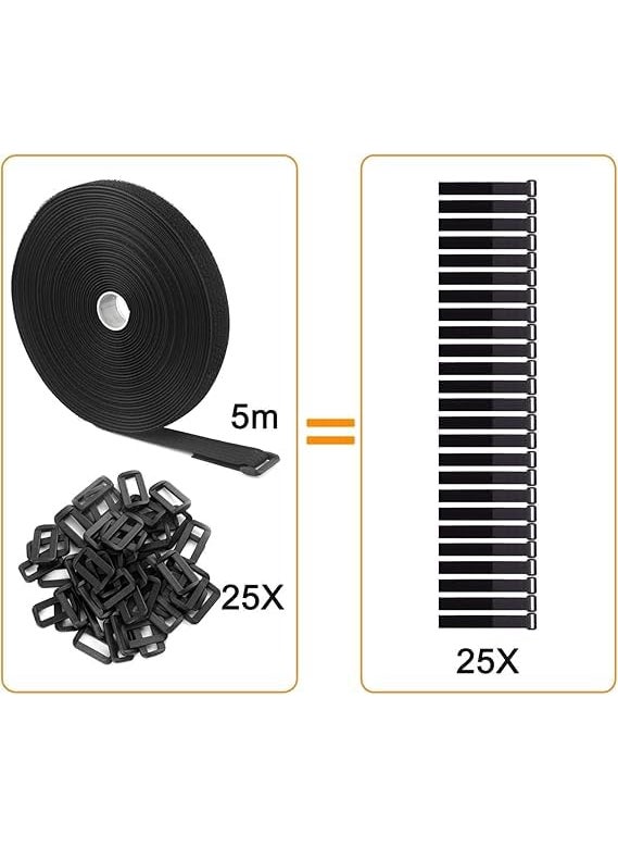 FASTIVEN Fastiven Hook and Loop Straps with 25 Buckles Free Cut Length Black Reusable Fastening Cable Ties Reusable Nylon Securing Cord Ties for Organizer Wire Management Cable Tidy 15Meter75Buckle  - Image 4