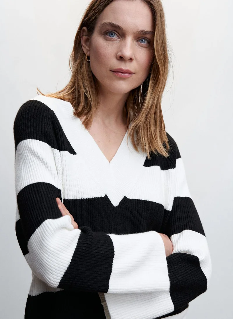 MANGO V-Neck Striped Sweater