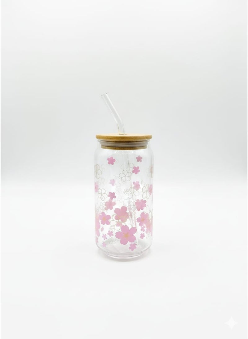 كوب زجاجي عصري على شكل علبة كانز ، غطاء بامبو و straw زجاجي – مثالية للمشروبات الباردة والساخنة - Image 2
