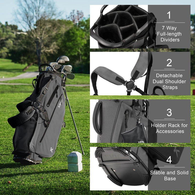 KVV Lightweight Golf Stand Bag with 7 Way Full-Length Dividers, 5 Zippered Pockets, Automatically Adjustable Dual Strapsï¼ŒElegant Designï¼ˆCharcoalï¼‰ - Image 3