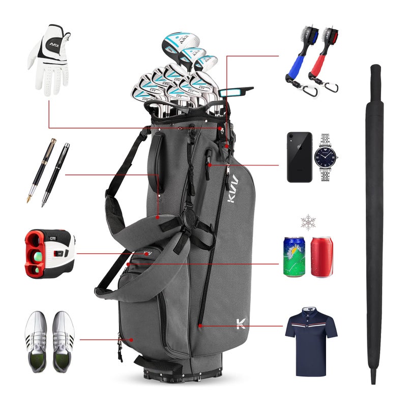 KVV Lightweight Golf Stand Bag with 7 Way Full-Length Dividers, 5 Zippered Pockets, Automatically Adjustable Dual Strapsï¼ŒElegant Designï¼ˆCharcoalï¼‰ - Image 5