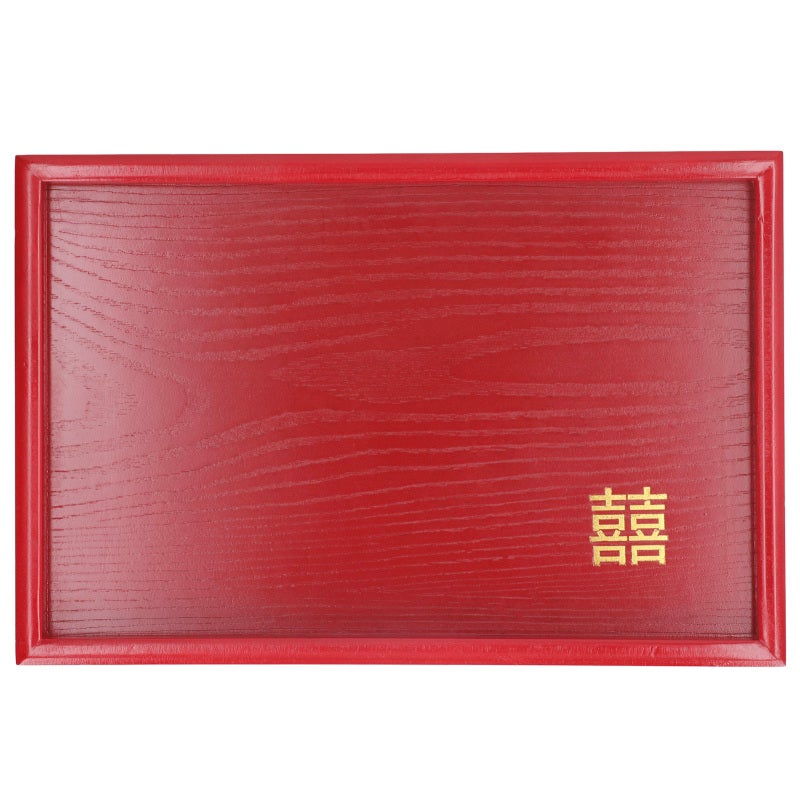Wood Serving Tray Decorative Serving Platter Snack Fruit Plate for Living Room Coffee Table Kitchen CounterTop Red Square S - Image 1