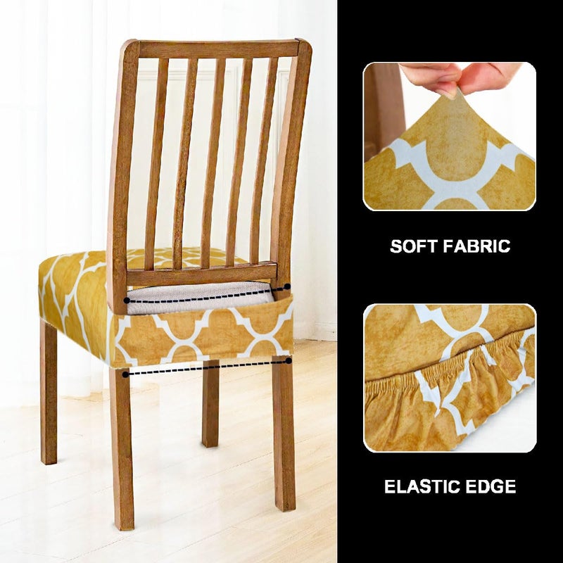 FABANE Universal Size Dining Chair Seat Cover Set of 6 Seater pcs are Easily Washable Strechable and Comfortable for Dining Room Home Decor Slip Cover Gold Pattern - Image 2