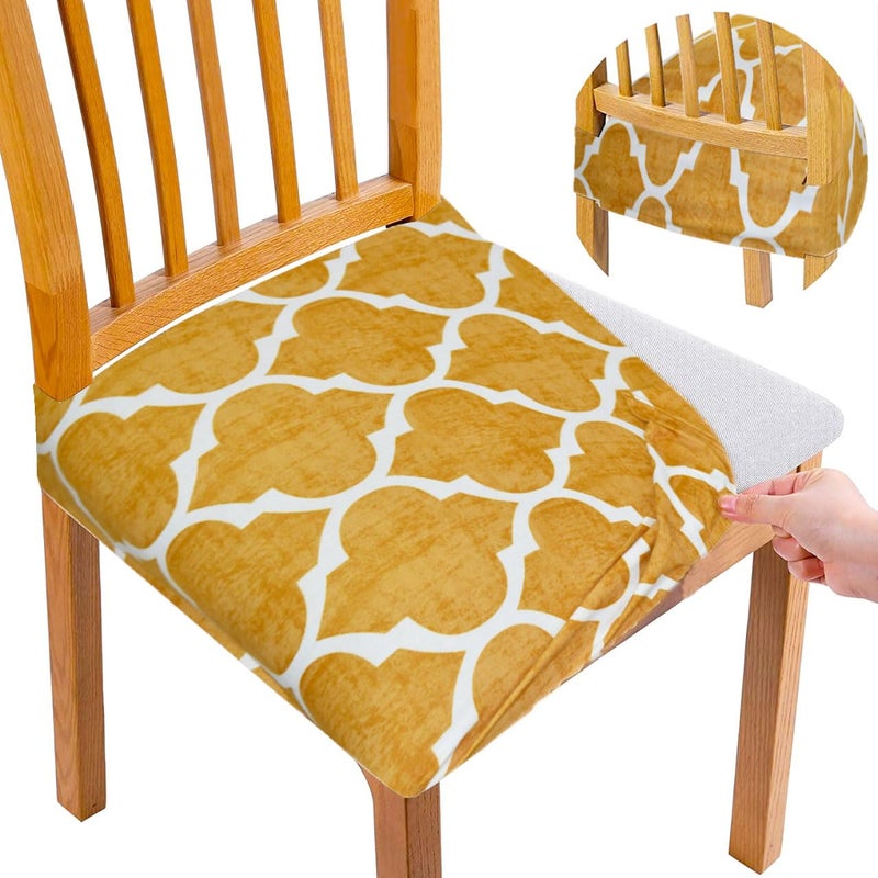 FABANE Universal Size Dining Chair Seat Cover Set of 6 Seater pcs are Easily Washable Strechable and Comfortable for Dining Room Home Decor Slip Cover Gold Pattern - Image 1