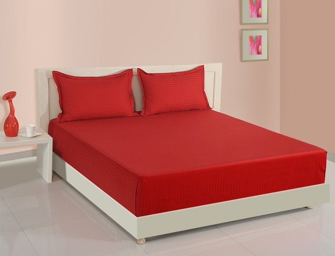 SONATA COLLECTION PREMIUM COTTON 400 TC SOLID PRINT COTTON EXTRA LARGE BED SHEET WITH 2 PILLOW COVER REDPRED