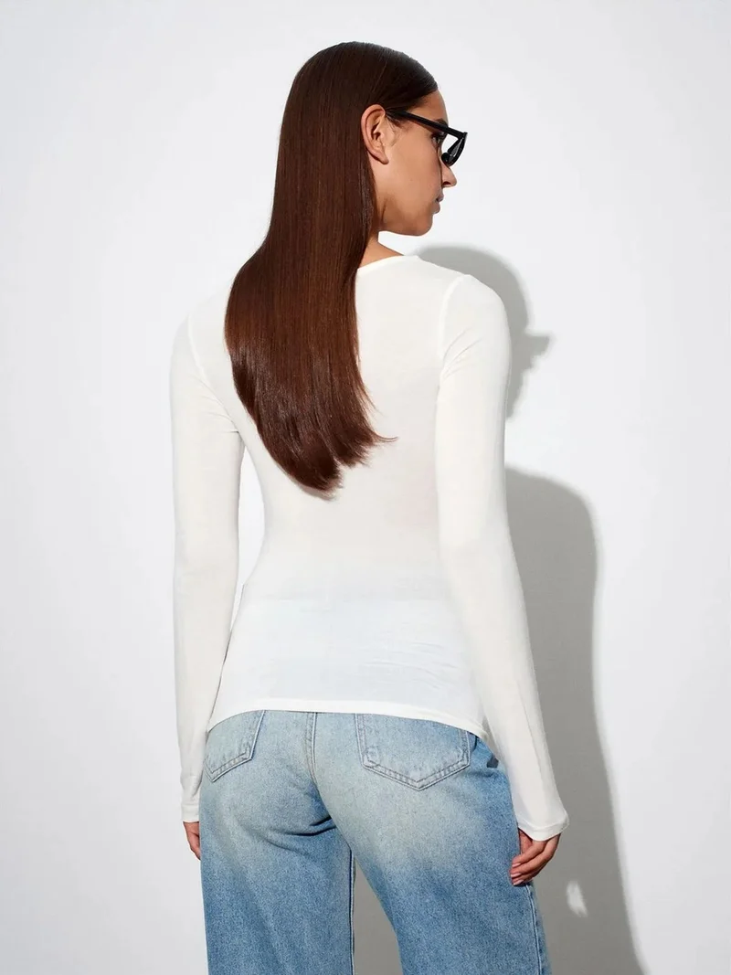 ديلفين Dilvin Women’s Ribbed Boat Neck Long-Sleeve Blouse