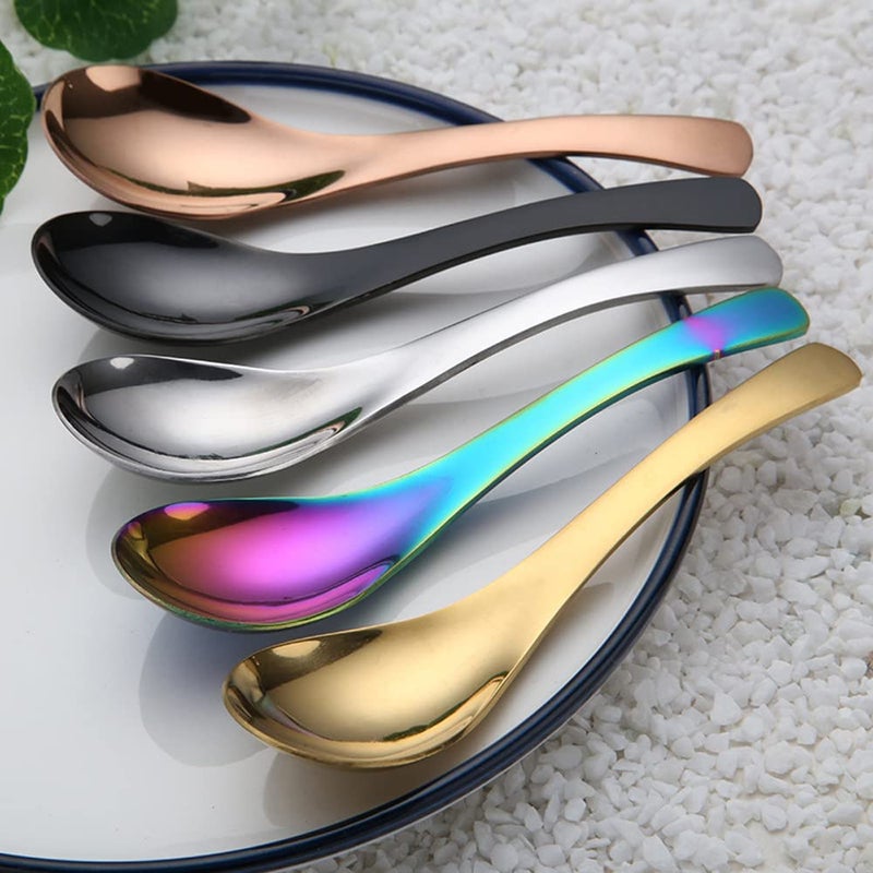 Stainless Steel Soup Spoons  Mirror Finish 5Piece Set for Soup Rice Tea Milk Coffee  Dessert