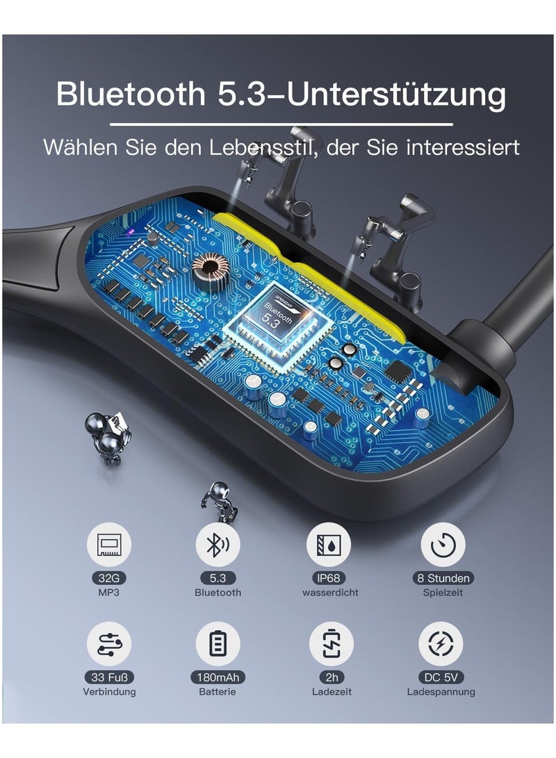 Swimming Headphones - IP68 waterproof bone conduction wireless open ear Bluetooth 5.3 headphones with 32GB MP3 player, perfect for swimming, running, cycling, fitness and office - Image 4