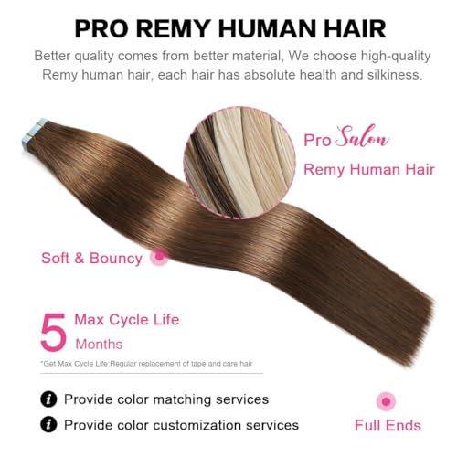 SUYYA Tape in Hair Extensions Human Hair Chocolate Brown 100% Real Human Hair 20pcs 40g/pack Straight Seamless Skin Weft Remy Tape Hair Extensions(12 inches #4 Dark Brown) - Image 4