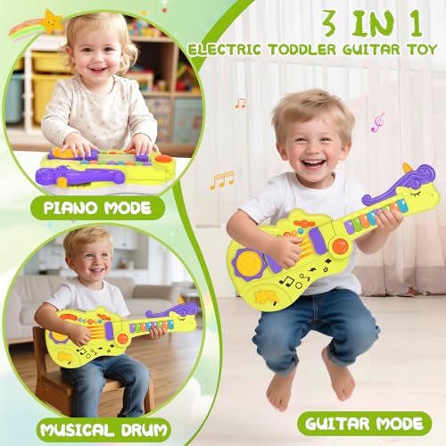 M SANMERSEN 3in1 Toddler Guitar Toys for Kids with Piano Drum Electric Musical Toy with Strap Light Up 3 4 5 Year Old Boys Girls Gifts - Image 5