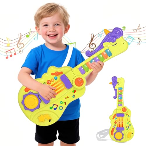 M SANMERSEN 3in1 Toddler Guitar Toys for Kids with Piano Drum Electric Musical Toy with Strap Light Up 3 4 5 Year Old Boys Girls Gifts - Image 1