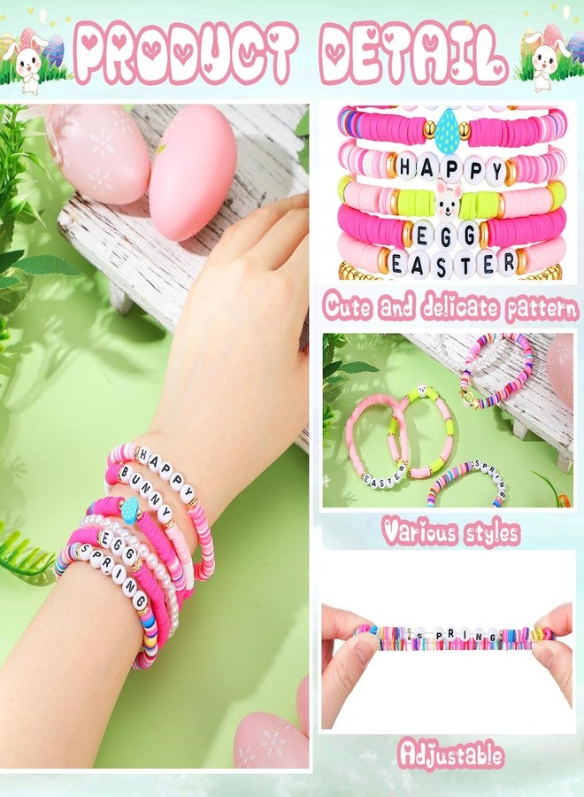Landical 40 Pcs Happy Easter Bracelets for Women Colorful Stretch Egg Bunny Bracelets Easter Party Supplies - Image 3