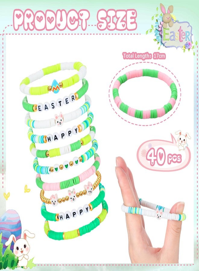 Landical 40 Pcs Happy Easter Bracelets for Women Colorful Stretch Egg Bunny Bracelets Easter Party Supplies - Image 2
