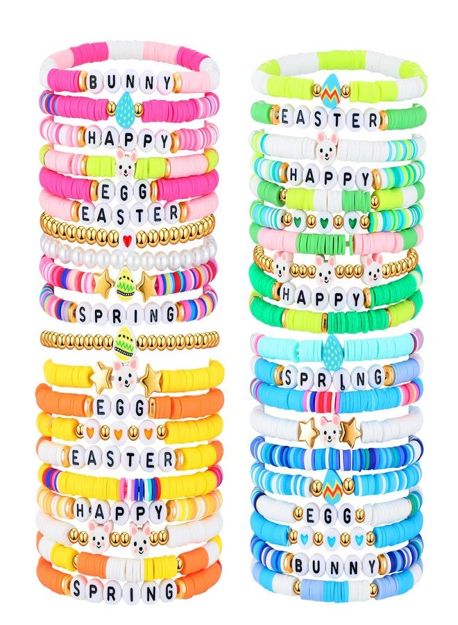 Landical 40 Pcs Happy Easter Bracelets for Women Colorful Stretch Egg Bunny Bracelets Easter Party Supplies - Image 1