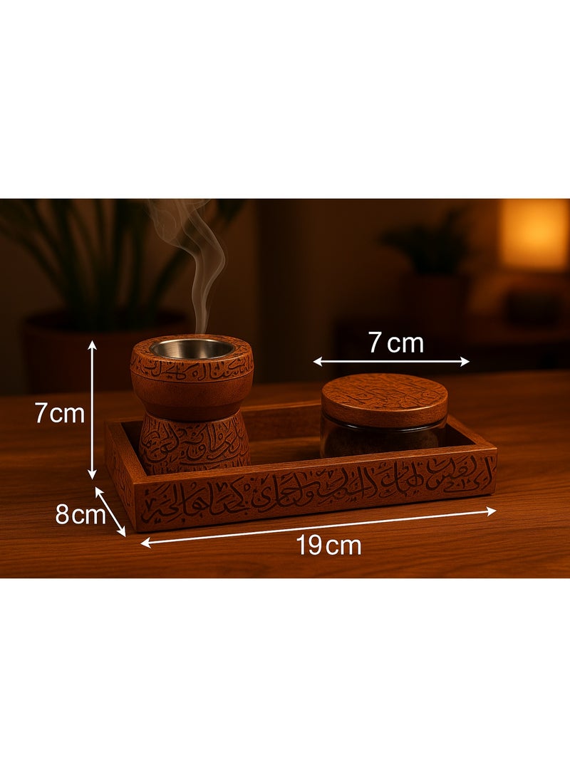 Carved Wooden Incense Burner Set with Box and Tray - Image 2
