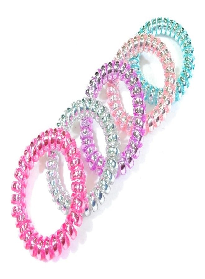 Minta Metallic Spiral Colorful Elastic Girl Rubber Telephone Wire Style Hair Ties Hair Rubber Band Accessories for Girls and Womens. Size 5.5 cm(Set of 5) - Image 3