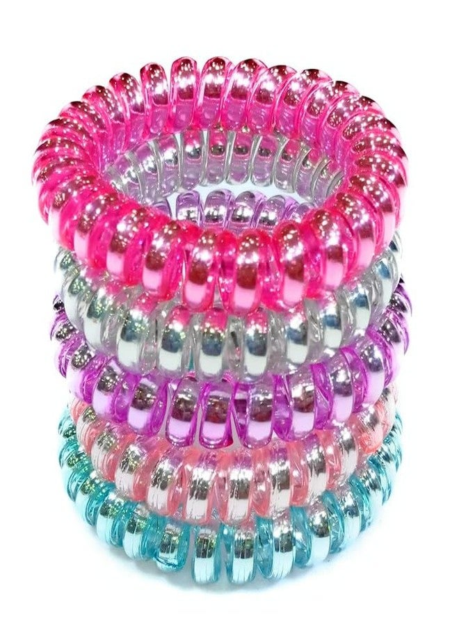 Minta Metallic Spiral Colorful Elastic Girl Rubber Telephone Wire Style Hair Ties Hair Rubber Band Accessories for Girls and Womens. Size 5.5 cm(Set of 5) - Image 1