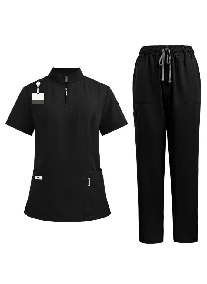 Loquat Medical Uniform Scrubs Set Medical Scrubs 2 Piece Set Top and Pants Suit With Pockets Black 