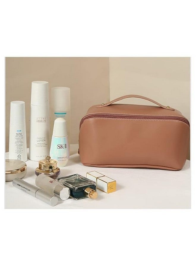 EAFTOS Pu Leather Mini Cosmetic Organizer Storage Zipper Pouch Bag Kit Case Bathroom Makeup Box-Brown Color - Image 3