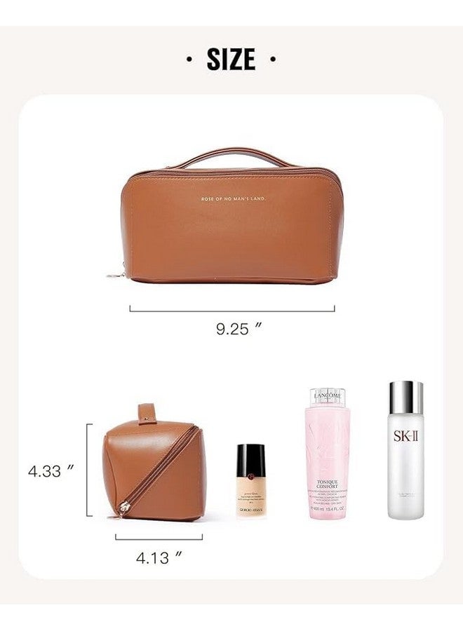 EAFTOS Pu Leather Mini Cosmetic Organizer Storage Zipper Pouch Bag Kit Case Bathroom Makeup Box-Brown Color - Image 5