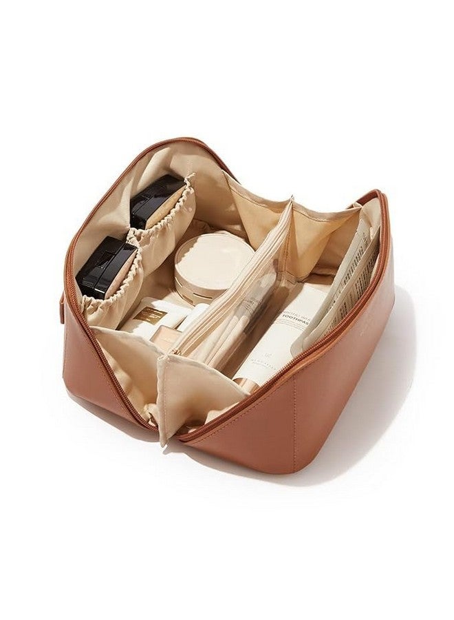 EAFTOS Pu Leather Mini Cosmetic Organizer Storage Zipper Pouch Bag Kit Case Bathroom Makeup Box-Brown Color - Image 2