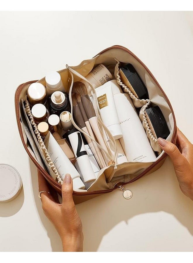 EAFTOS Pu Leather Mini Cosmetic Organizer Storage Zipper Pouch Bag Kit Case Bathroom Makeup Box-Brown Color - Image 4