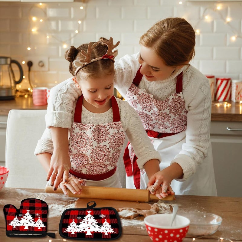 Jingmore 6 Pcs Christmas Kitchen Decor Set Buffalo Check Kitchen Towels Oven Mitts and Pot Holders Christmas Tree Dish Towels Oven Mitts and Pot Holders for Home Baking - Image 3