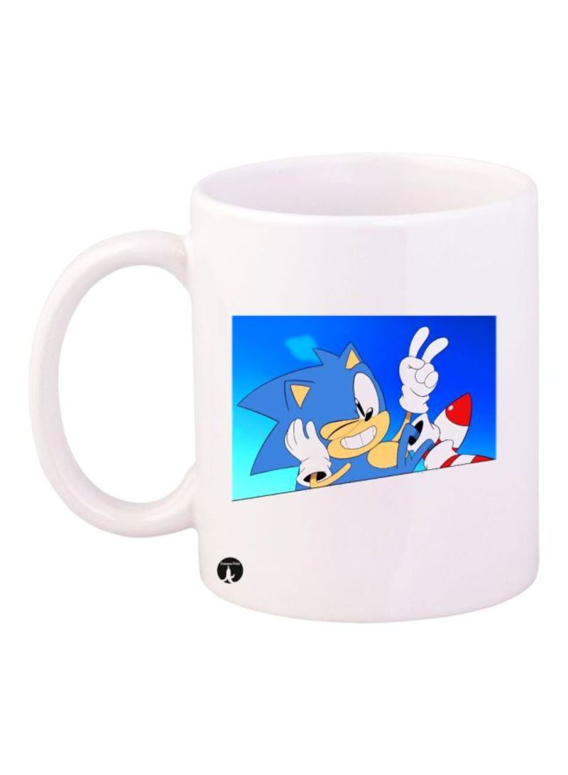 Sonic Video Game Printed Mug White/Blue Standard Size