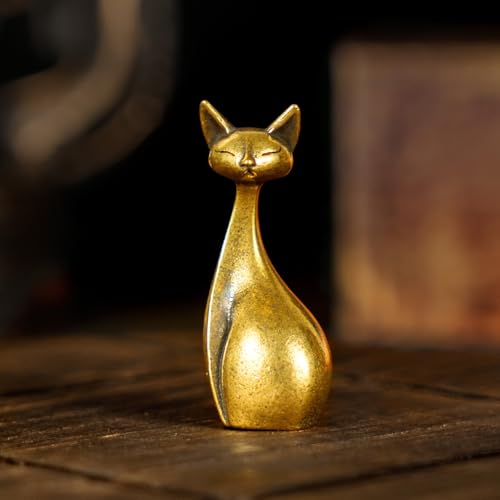 CHOVY Retro Handcrafted Elegant Cat Statue 100 Solid Brass Desk Sleek PeekaBoo Feline in Regal Pose Vintage Style Collectible Art Piece for Home Unique Gift for Cat Lovers Art Collectors - Image 1