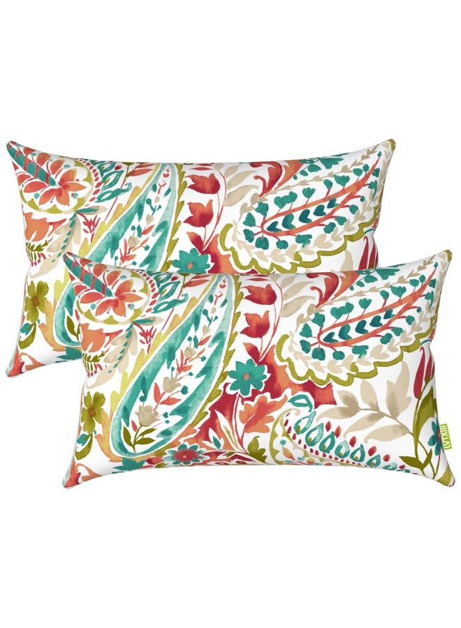 LVTXIII 12×20 Inch Outdoor Lumbar Pillows, Pack of 2 Water Repellent Lumbar Pillow with Inserts, Fluffy Decorative Garden Lumbar Cushions for Home Patio Coach Sofa Use, Pretty Paisley - Image 1
